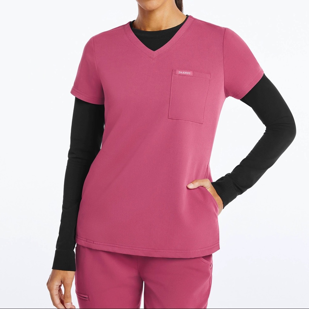 Jaanuu Size S Warm Berry Scrub Top